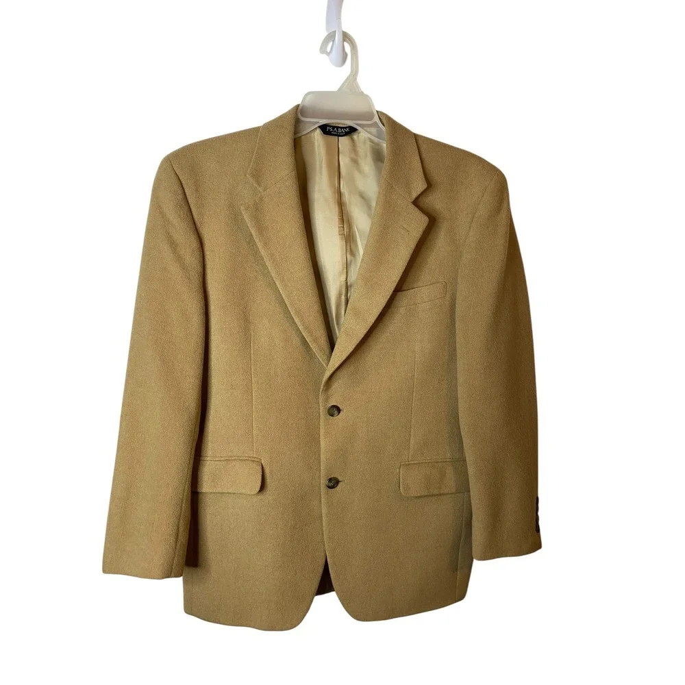 Jos A Bank 100% Camel Hair Sport Coat Blazer 40R Mens 2 Button Tan Beige - Picture 1 of 6